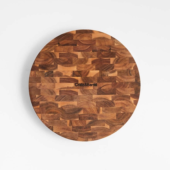 New Crate & Barrel Round Acacia End-Grain Cutting Board, Cheese Board, Serveware - Picture 3 of 9